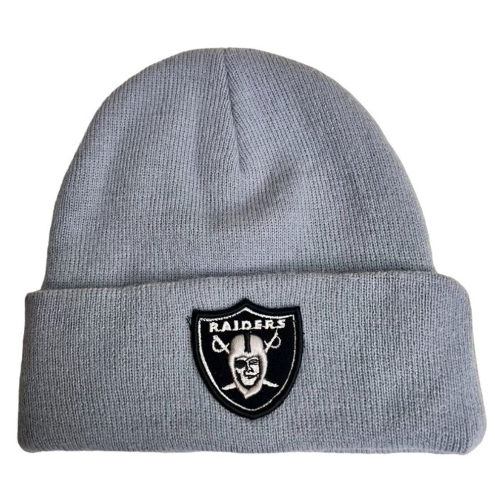 Vintage Oakland Raiders Football Gray Knit Beanie Hat Cap